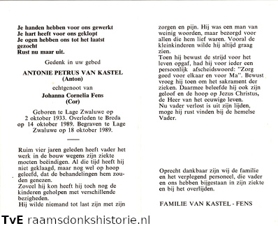 Antonie Petrus van Kastel- Johanna Cornelia Fens